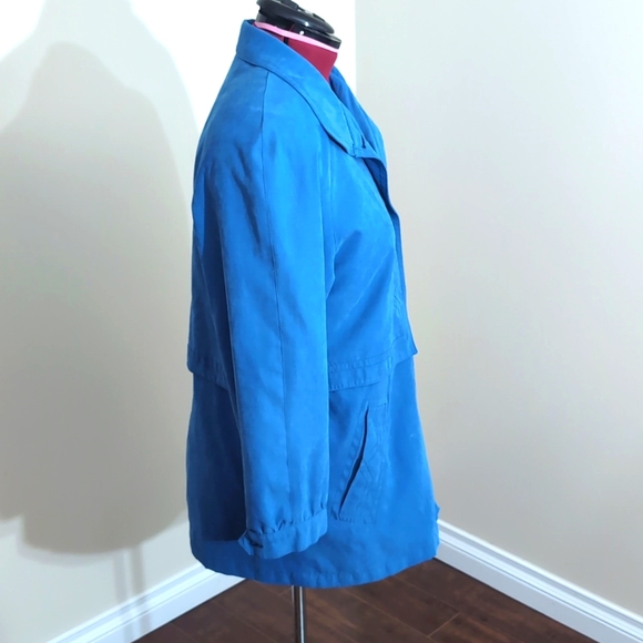 Apropos| Vibrant Blue Spring or Fall Button Up Jacket Polyester Nylon Blend - Picture 4 of 16